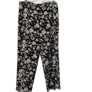 Doncaster Collection Silk Wide Leg Black Tan Floral Print Pants Plus Size 16 NWT